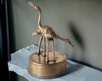 Vintage Pair of Brass Cranes on a Round Base Unique Brass Bird Figurines Brass Flamingos Metal Crane Statue Made in India Collectible Brass