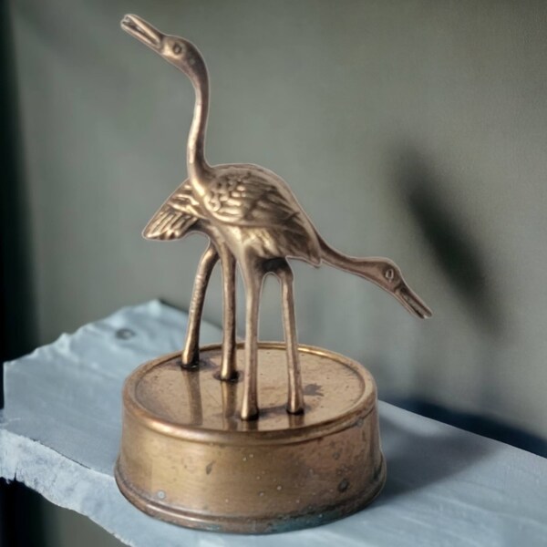 Vintage Pair of Brass Cranes on a Round Base Unique Brass Bird Figurines Brass Flamingos Metal Crane Statue Made in India Collectible Brass