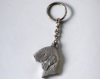 Vintage Rawcliffe Pewter I Love My Belington Terrier Keychain 1983 P. Davis Silver Toned Unique Dog Lovers Collectible Made in the USA