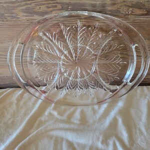 Vintage Glas Feder Klares Muster Jeannette 5 Abschnitt behandelt geteilte Süßigkeiten, Obst, Relish, Gemüse Serviermuster