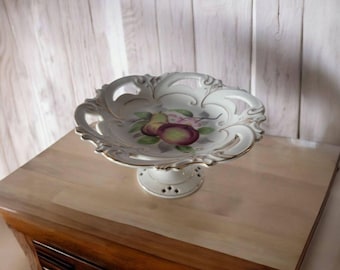ヴィンテージ コンポート 台座ボウル/皿 磁器 フルーツ モチーフ