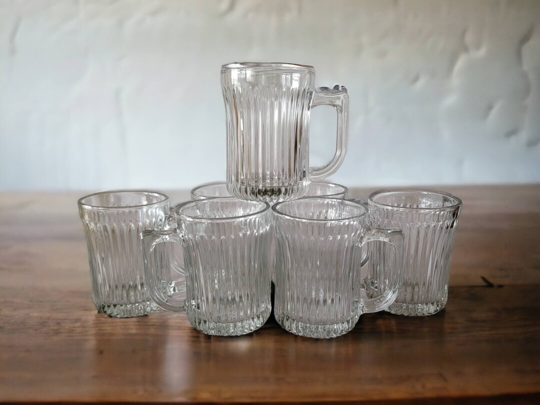 Vintage Set of 7 Clear Ribbed Glass Coffee Mugs Gibson Royal Etsy