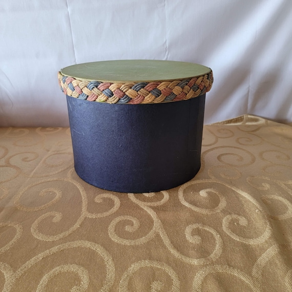 Cardboard Hat Box Round Storage Container Dark Bl… - image 4