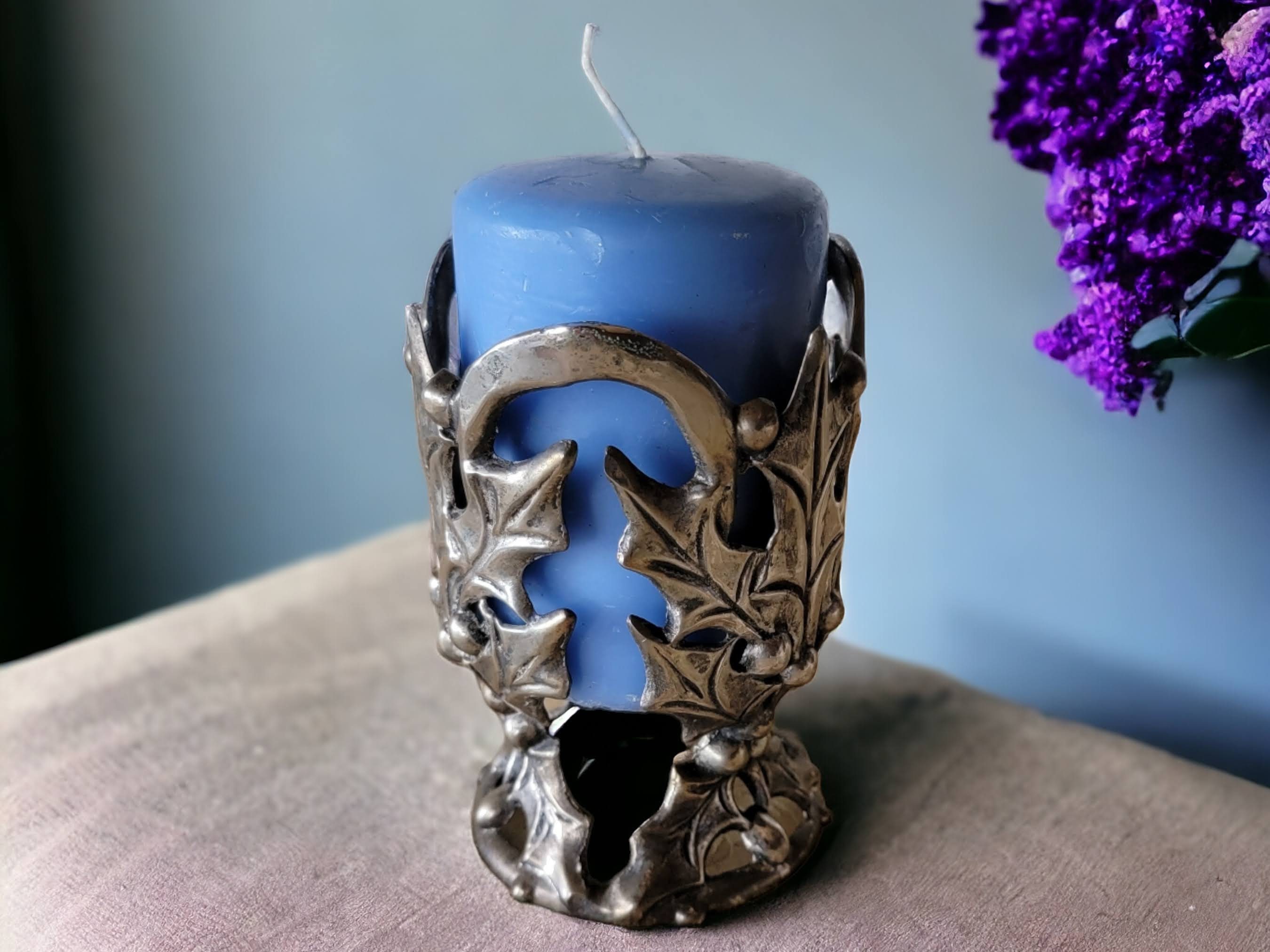 Vintage Holly Berry Metal Candle Holder Pillar Candle Holder Christmas Decor Interior Decor Made in India Candle NOT Included