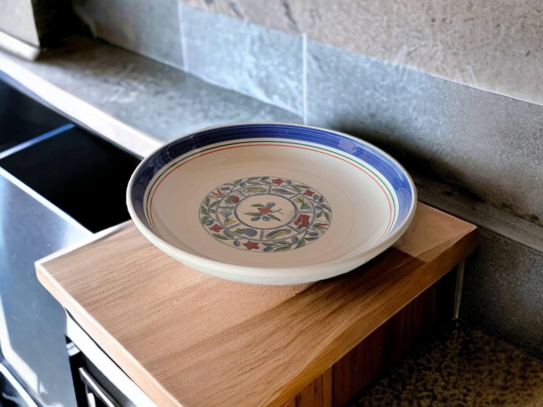 Himark Flower and Vegetable Large Serving Bowl off White Blue