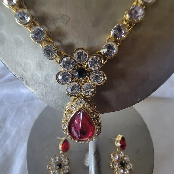 Ruby Red and Clear Crystals Accented With Emerald… - image 3