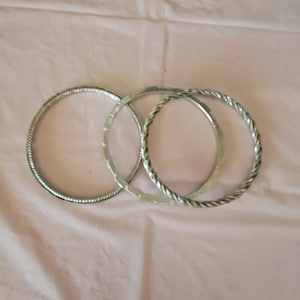 Set of 3 Trifari Silver Tone Bangle Bracelets 3 Different Designs Vintage Trifari