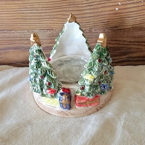 X-Mas T-Light Holder Item GiftLink 2004 Christmas Decor Holiday Decor Christmas Tree Candle Holder Ceramic Christmas Candle Holder