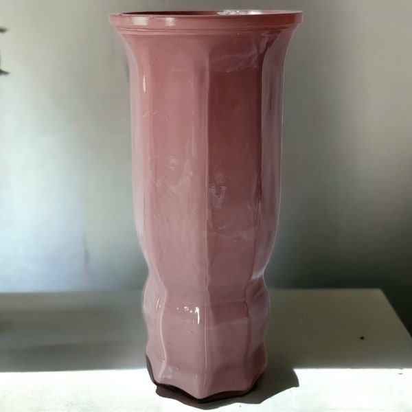 Mauve Flower Vase Glass Mauve Vase Ribbed 10" Mauve Vase Vintage Home Decor