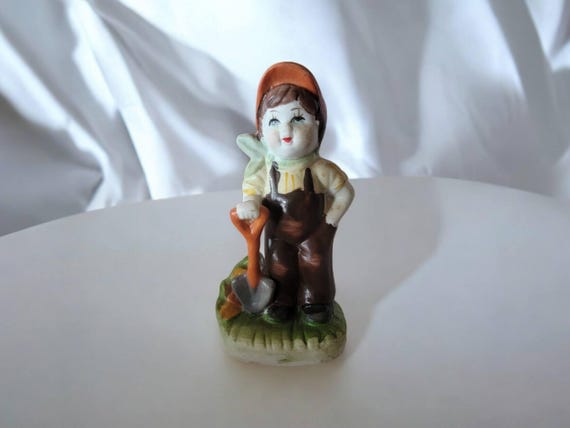Vintage Figurine of Little Boy Holding a Shovel Ceramic Small