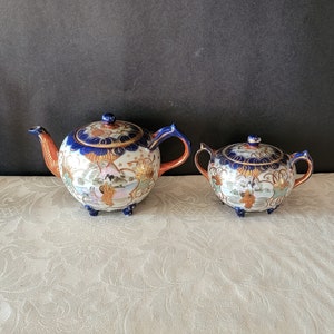 Vintage (Possibly Antique) Geisha Ware Japanese Hand Painted Teapot and Sugar Bowl with Lid