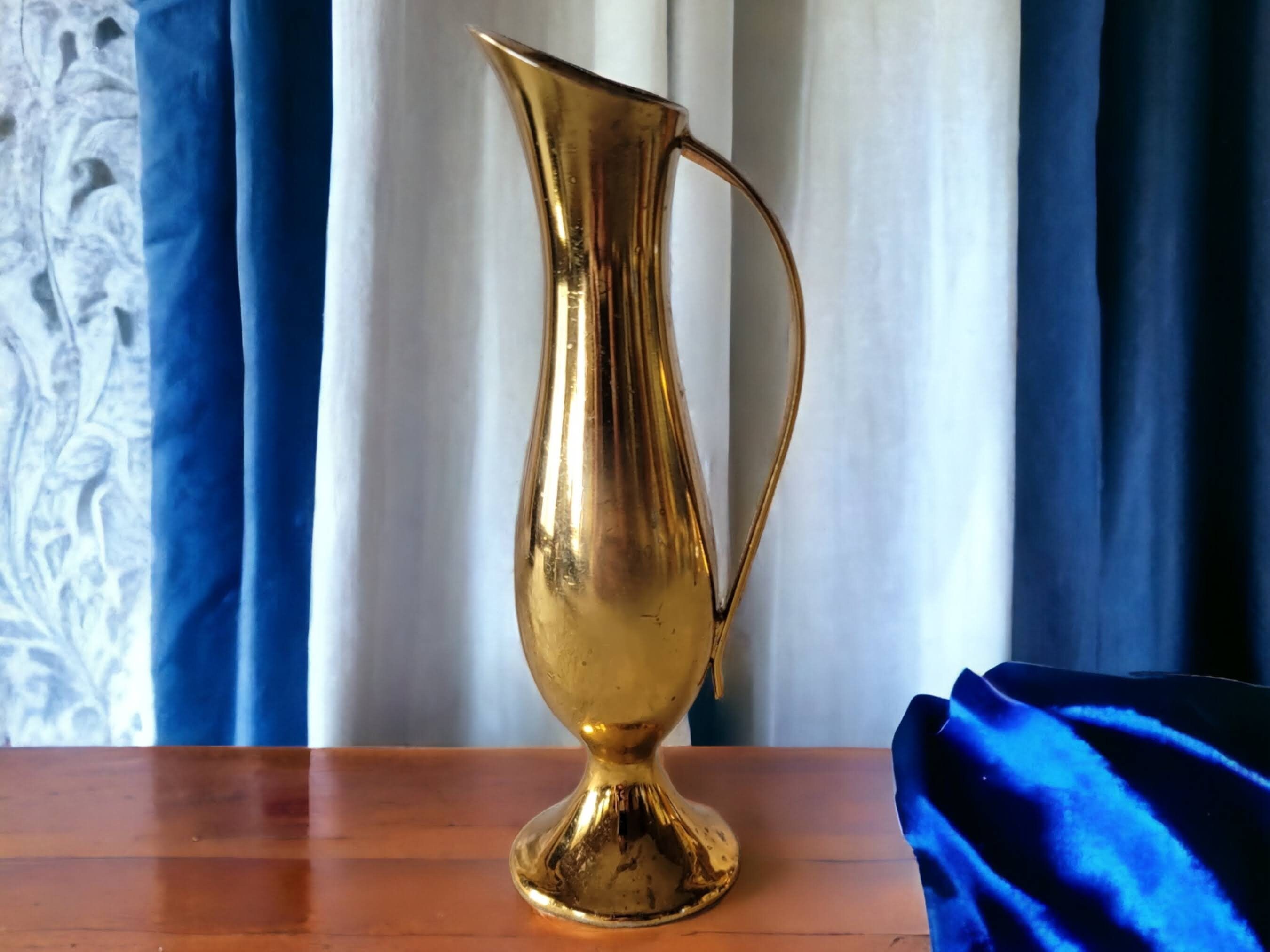 Holiday Imports Tarnish Protected Crown Gold Small Jug Bud Vase Pitcher Gold Toned Vintage Interior Decor Shelf Decor Collectible Japan
