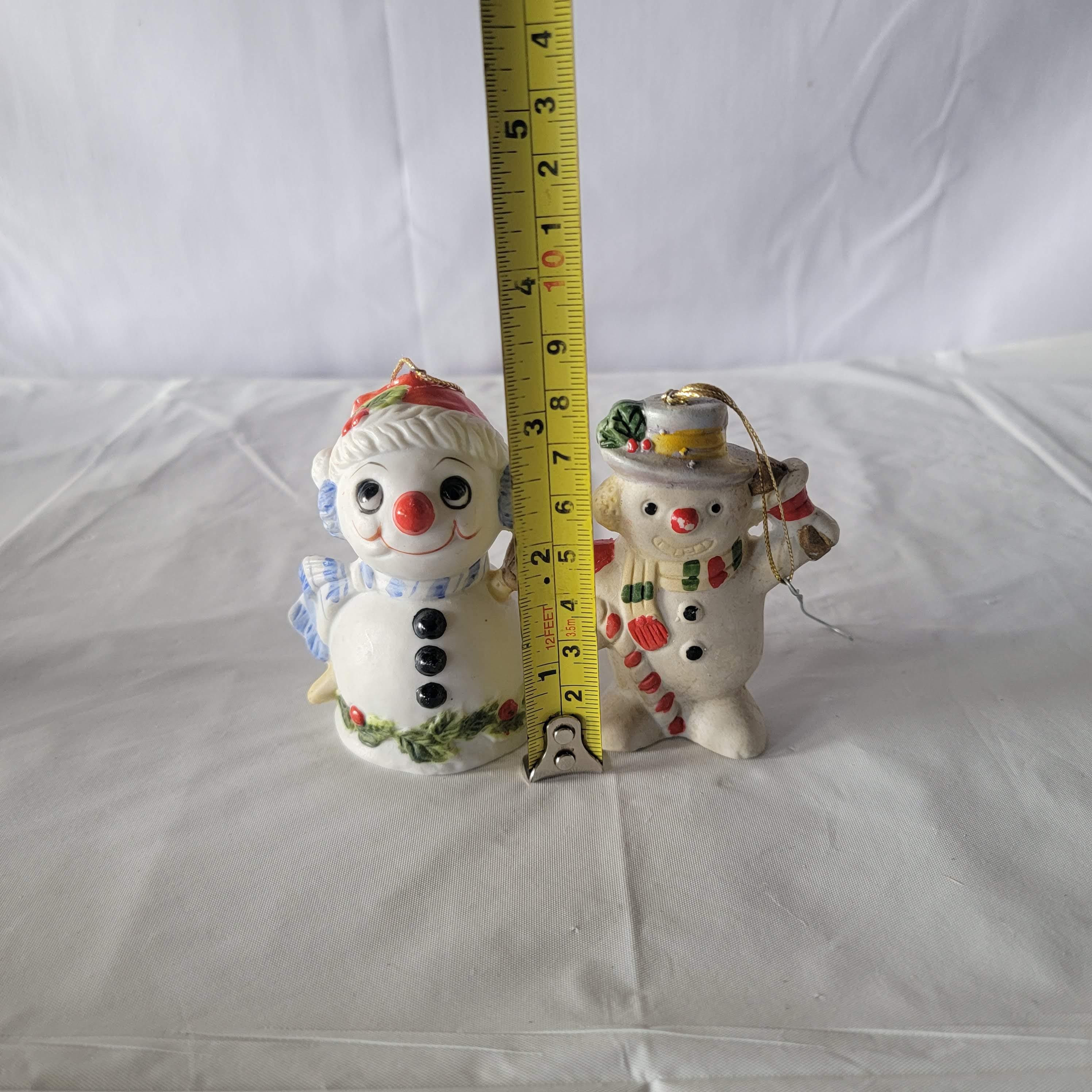 2 Ornamenti Natalizi In Ceramica - Pupazzi Di Neve O Babbo Natale Con Palla Di Neve, Altezza 11,5 Cm, Decorazioni Fai Da Te Dipinte A Mano