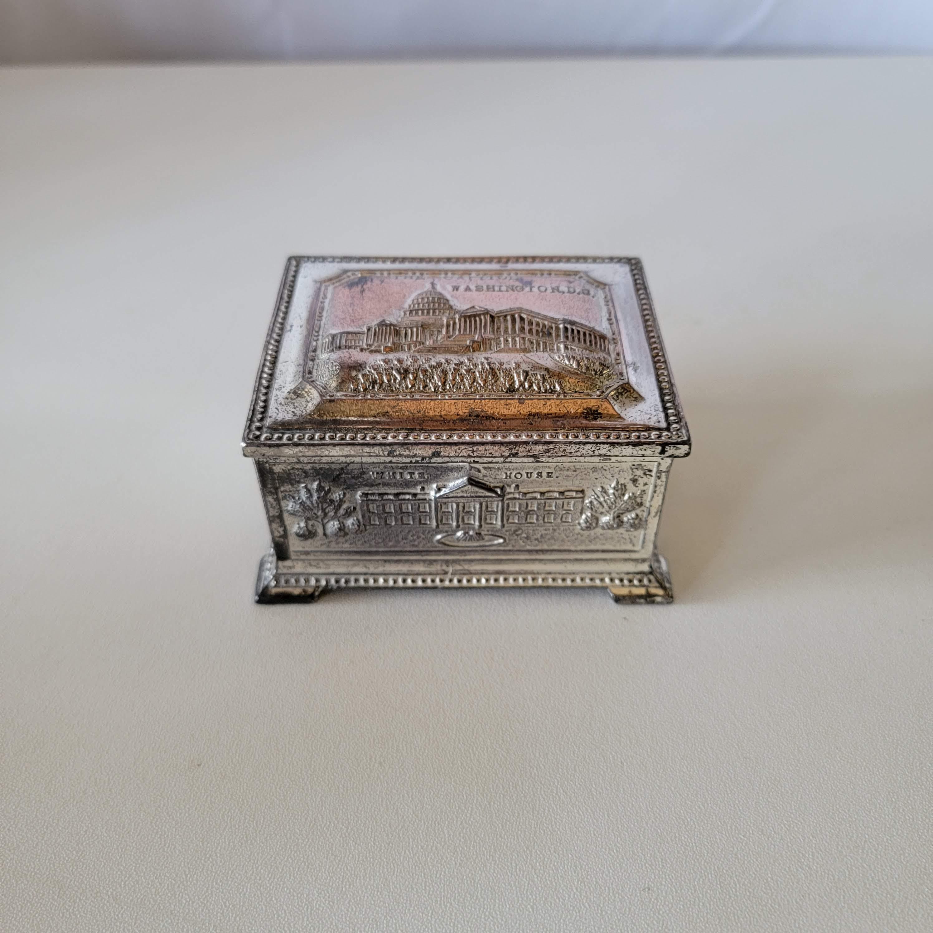 Vintage Washington D.C. Metal Souvenir Trinket Box Embossed U.S.