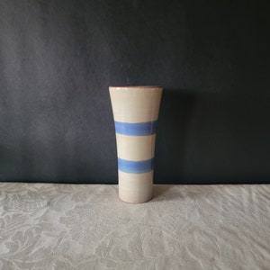 Vintage Tan and Blue Art Pottery Vase Made in Portugal 9 Inch Tall