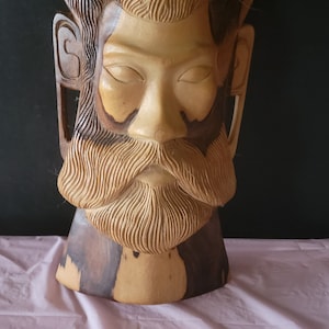 Vintage Polynesian Tiki Hand Carved Wood Statue Hand Carved Wooden Face Wall Hanging