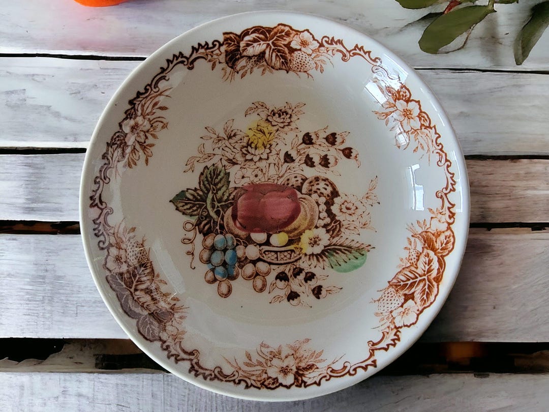 Lot of Eleven Brown Floral Fruit Harvest Dishes Made in Japan Mid