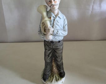 Vintage Statue Chinese Boy Playing Flute Riding on Ox