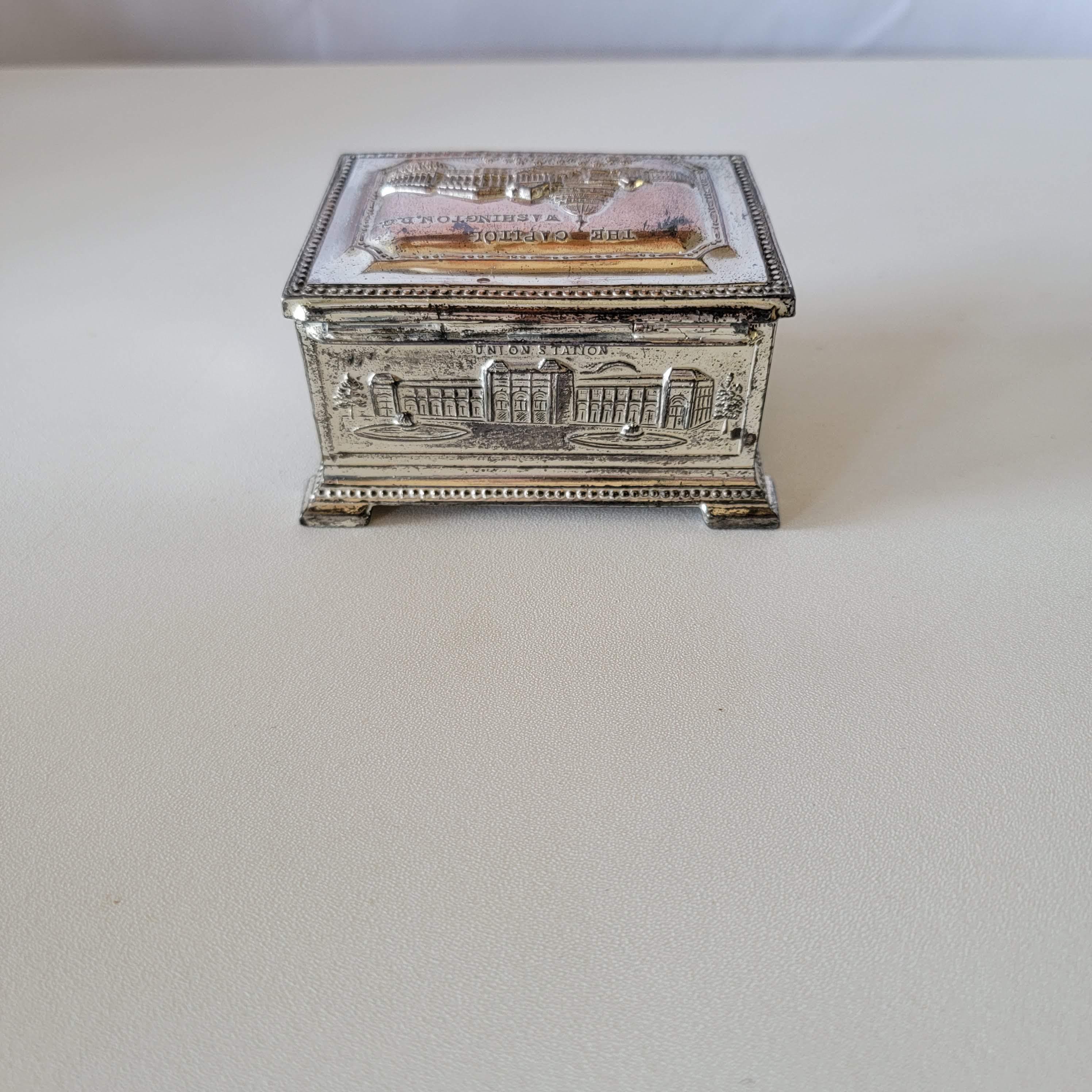 Vintage Washington D.C. Metal Souvenir Trinket Box Embossed U.S.