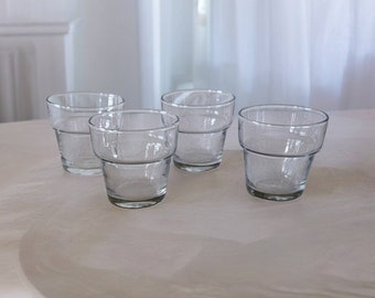 Anchor Hocking Clear Glass Votive Candle Holders Set of Four Small Glasses Flower Pots Vintage Interior Decor Shelf Decor Collectible