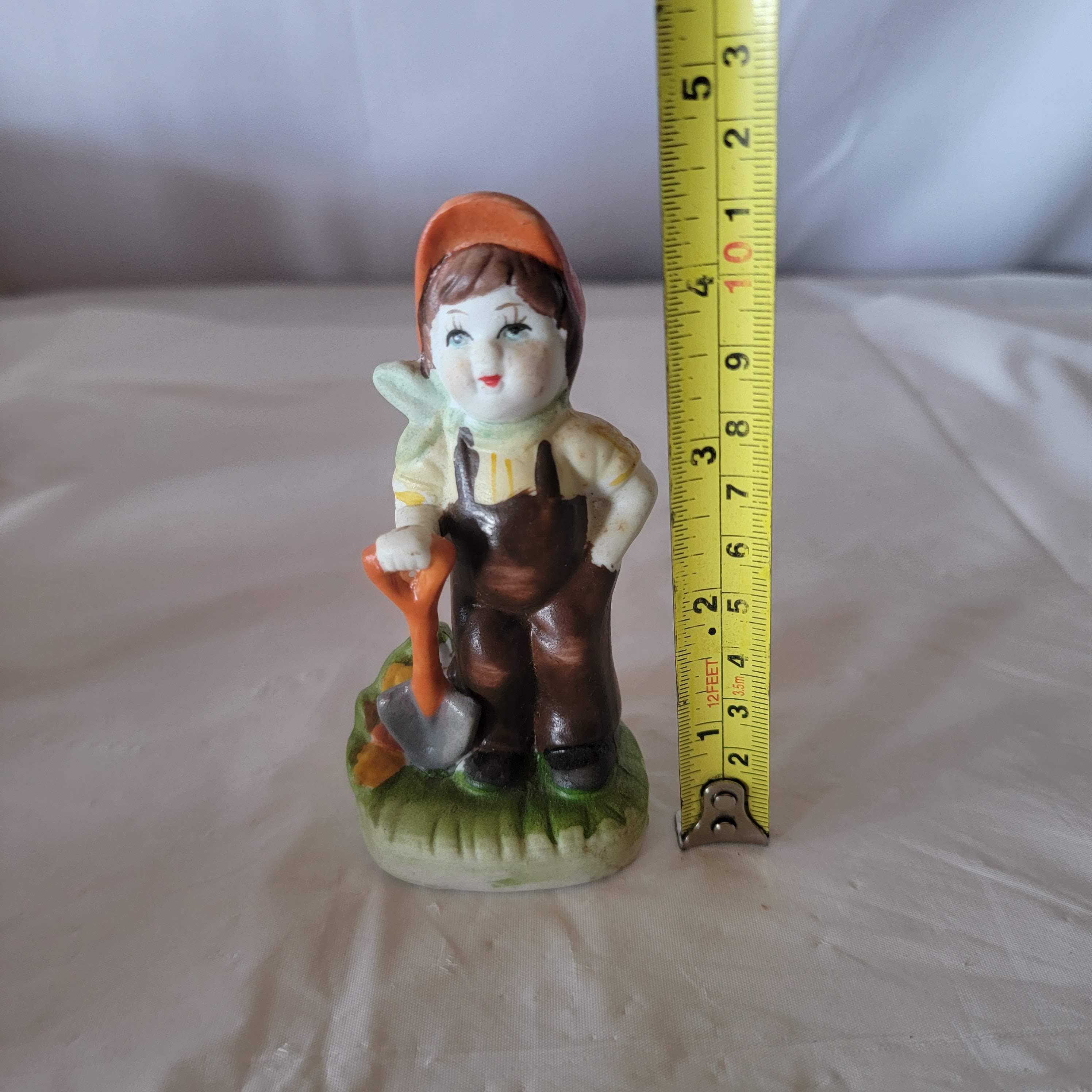 Vintage Figurine of Little Boy Holding a Shovel Ceramic Small