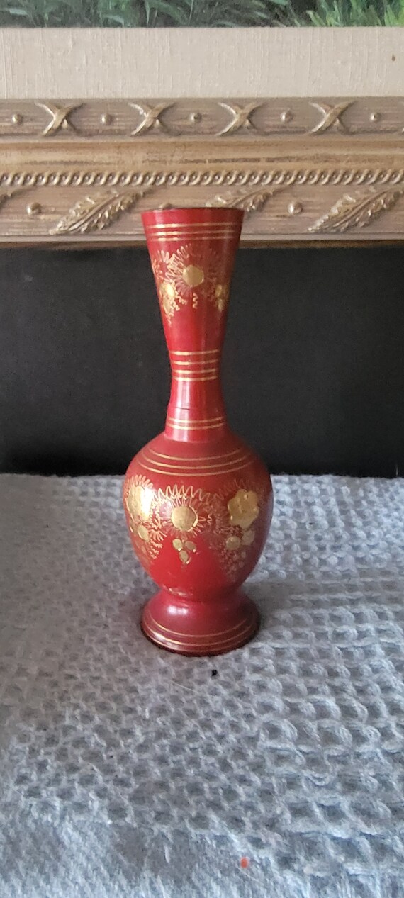 LAAJ インターナショナル 真鍮 赤と金 真鍮製 小型花瓶 金の花瓶
