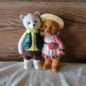 Bear Couple Figurine Vintage Bear Collectible Girl and Boy Bears White Bear Brown Bear Ceramic Bears