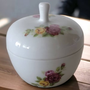 Vintage Apple Shaped Trinket Box Rose Design Porcelain Decorative Keepsakes Dish Vintage Bedroom Decor Vintage Home Decor