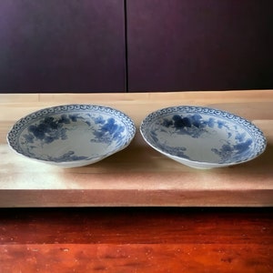 Japanese Fine Porcelain Bowls Japanese White With Grape Vine Design Shallow Dishes Signed on Bottom Vintage Kitchen Vintage Table Decor