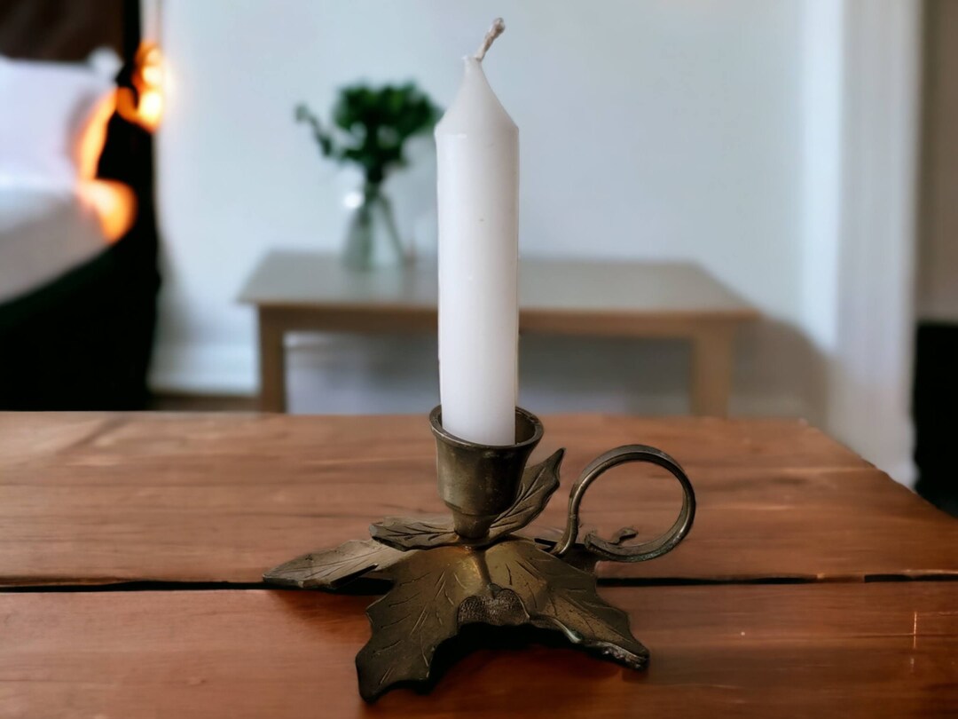 Christmas Holly Brass Candlestick Holder Finger Loop Chamber Etsy