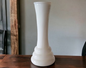 Vintage White Milk Glass Vase Small Bud Vase Three Bubble Ringed Base Collectible Glass Flower Vase Table Decor Shelf Decor