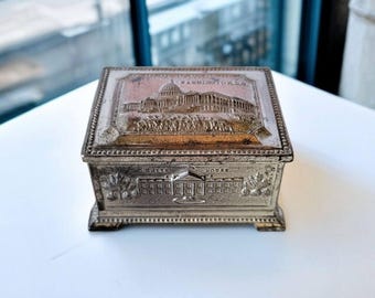 Vintage Washington D.C. Metal Souvenir Trinket Box Embossed U.S.