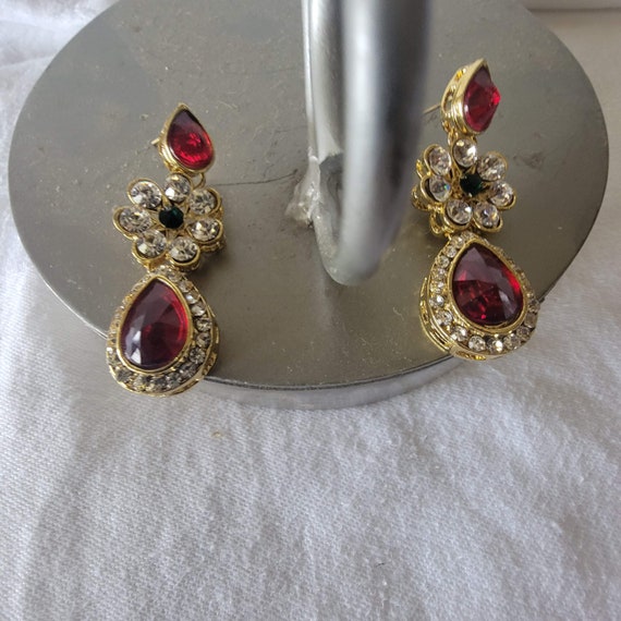 Ruby Red and Clear Crystals Accented With Emerald… - image 2