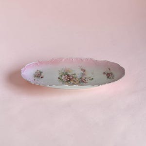 Antieke roze roos porseleinen selderij schotel-geschulpte goud vergulde relish dienblad-victoriaanse Duitse stijl serveerschaal