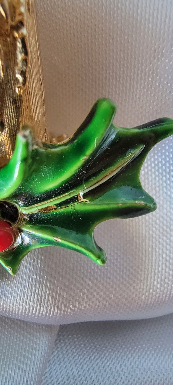 Vintage Art Rhinestone Christmas Candle Green Ena… - image 5