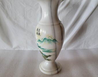 ヴィンテージ アジアン エッチング 大理石 花瓶 オリエンタル ストーン