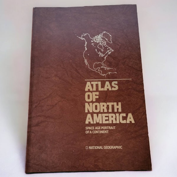 1985 National Geographic Society Atlas of North America Space Age Portrait of a Continent Large Paperweight Brown Cover 18"x12" Coffee Table