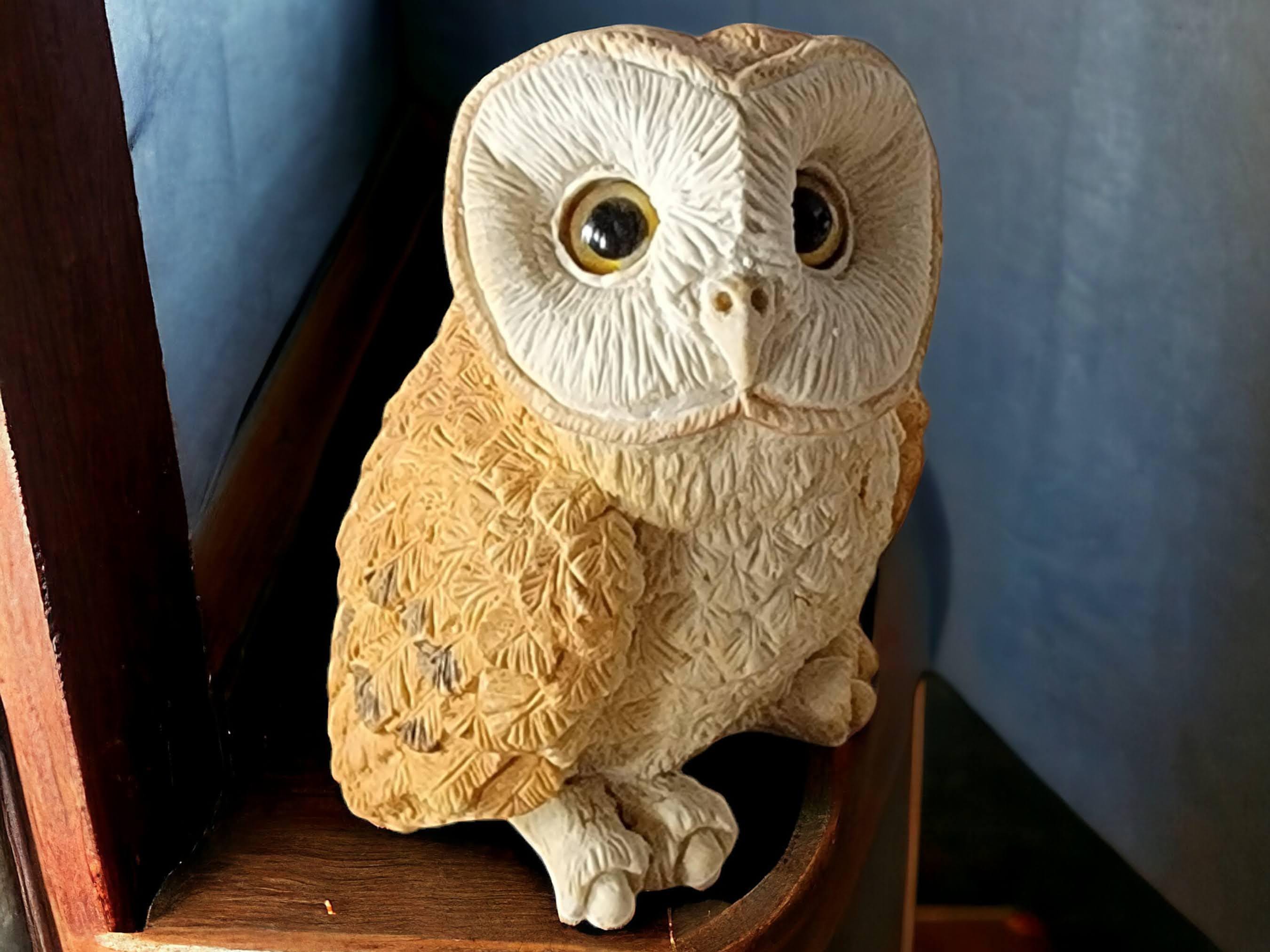 Owl Stone Critters Collection Figurine by United Design 1984 Vintage Small Sculpture/Statue Barn Owl