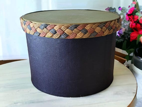 Cardboard Hat Box Round Storage Container Dark Bl… - image 1