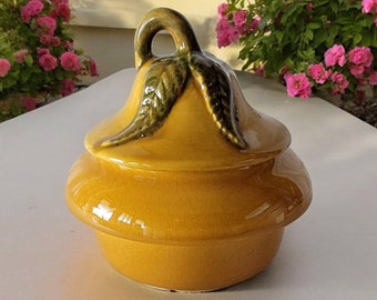 Vintage California USA poterie en forme de poire bol à couvercle jaune et vert milieu du siècle n° 252 plat de collection émaillé automne table décoration d'intérieur