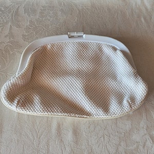 Vintage White Cloth Hand Bag With Plastic Made in Hong Kong