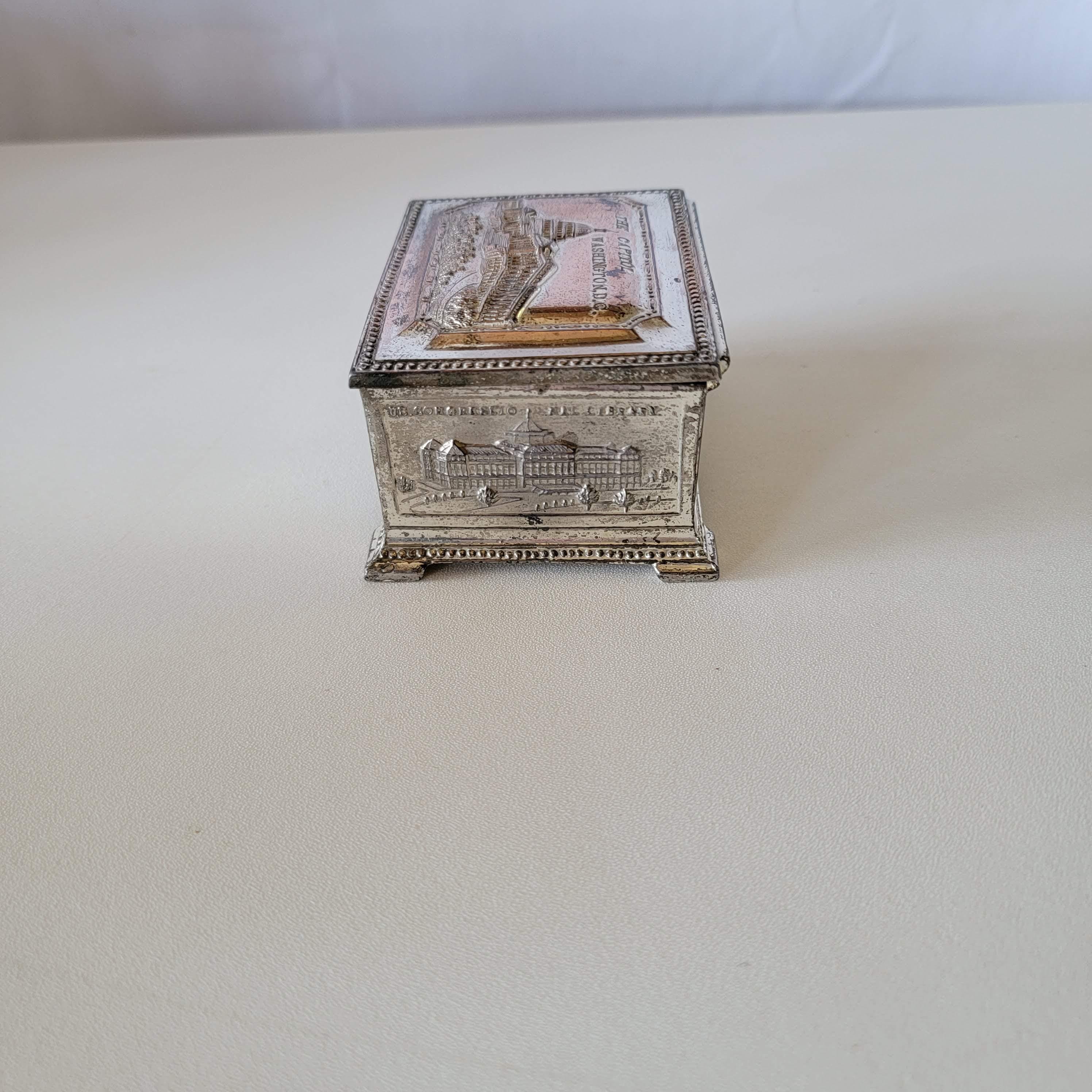 Vintage Washington D.C. Metal Souvenir Trinket Box Embossed U.S.