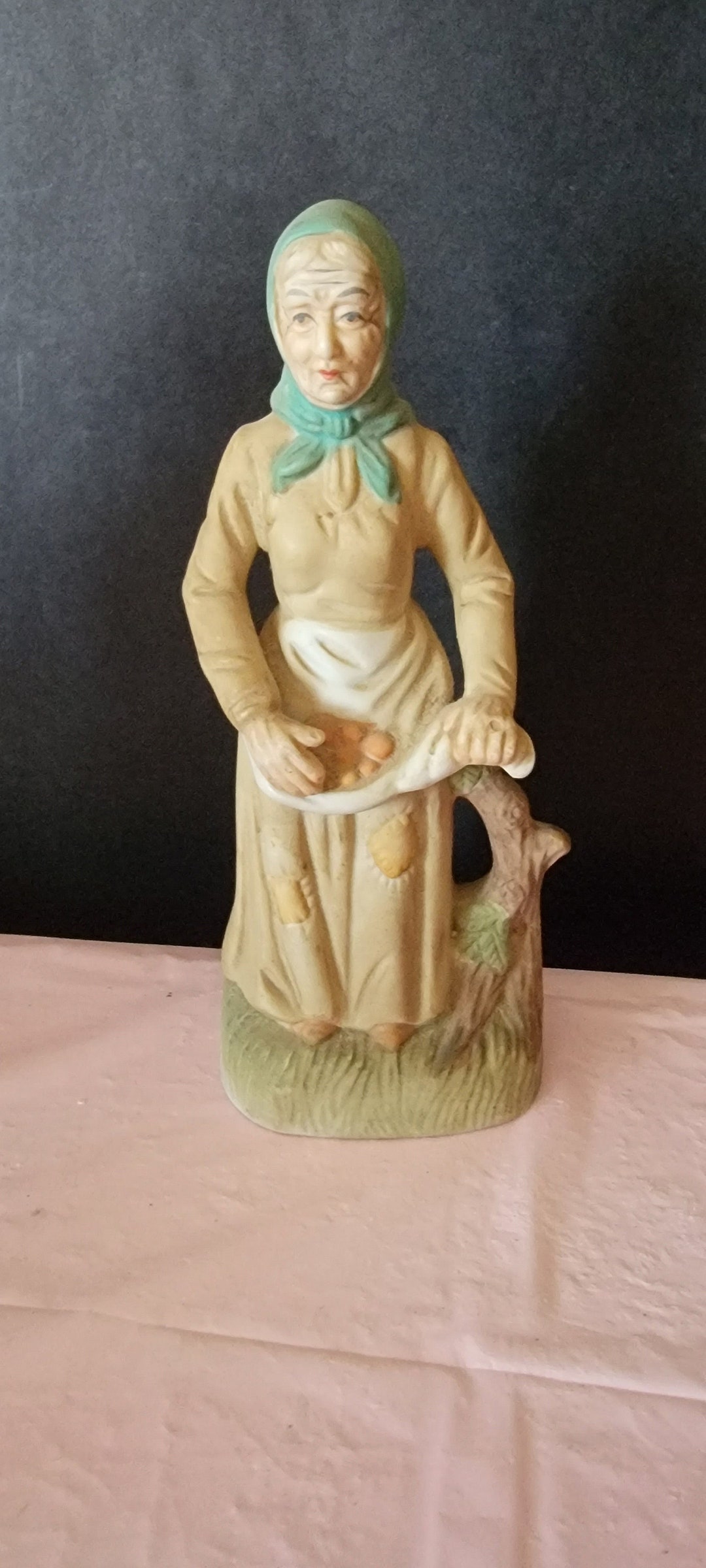 Vintage Ceramic Old Lady Figurine Carrying Fruit in Apron Etsy