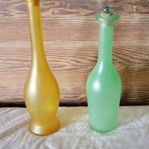 Set of 3 Painted Bottles with Corks Teal, Green, and Butterscotch Variety