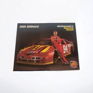 Vintage Bill Elliott Signed Large Postcard/Picture McDonald&#39;s Racing Team 1995 Collectible Nascar Race Car Memorabilia #94 Ford Thunderbird