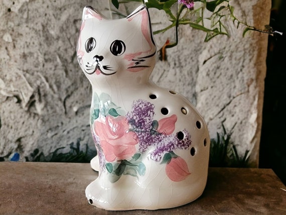 Levine Pottery Kitty Cat Potpourri Holder 1980s Vintage Ceramic