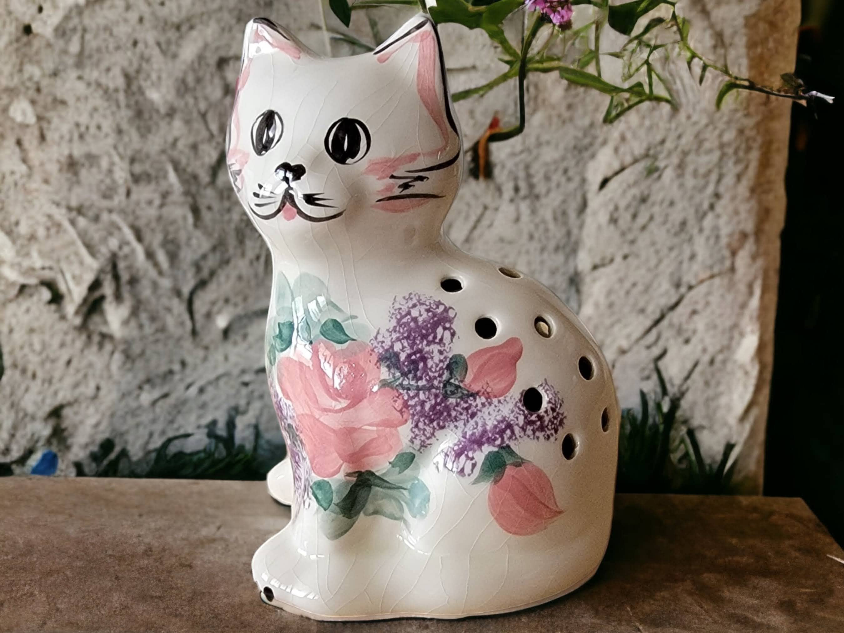 Levine Pottery Kitty Cat Potpourri Holder 1980s Vintage Ceramic