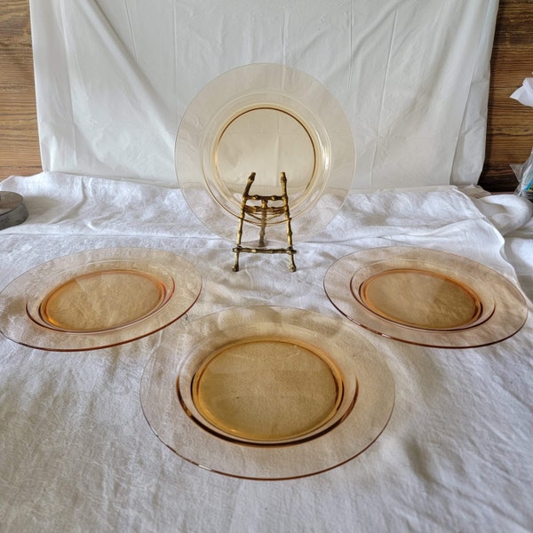 Set of 4 Iridescent Gold Glass Dinner Plates Vintage Clear Gold Glass Dinner Plates 9" Dinner Plates Vintage Table Ware