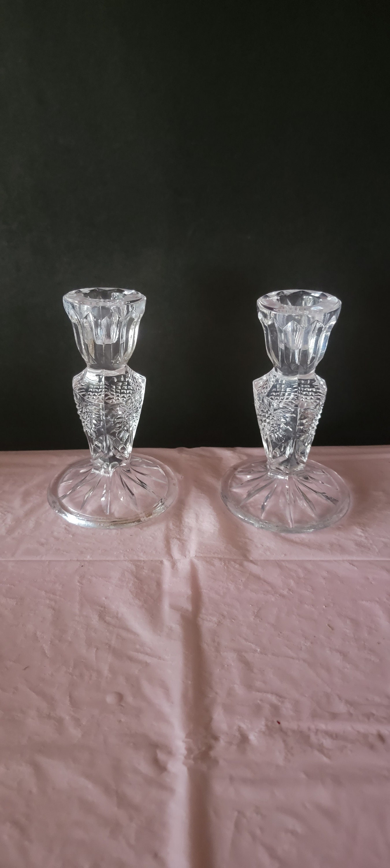 Vintage Clear Glass Candlestick Holders Set of 2 Crystal Candlestick ...