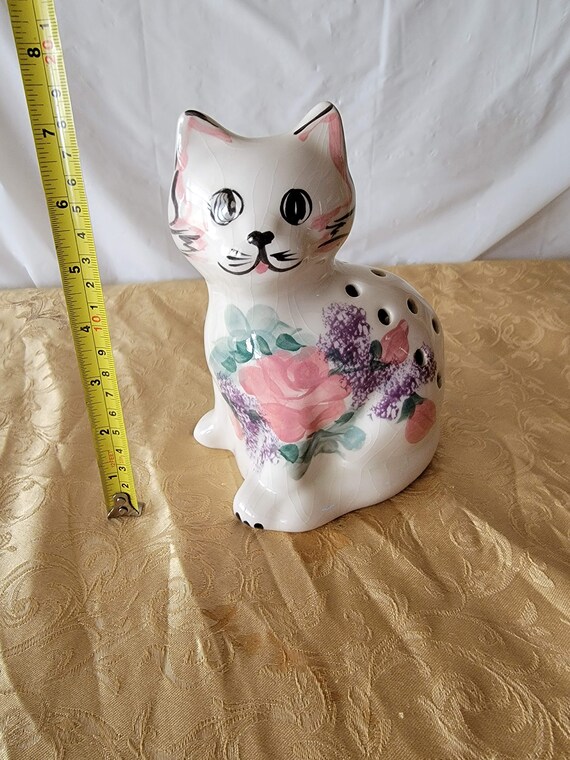Levine Pottery Kitty Cat Potpourri Holder 1980s Vintage Ceramic